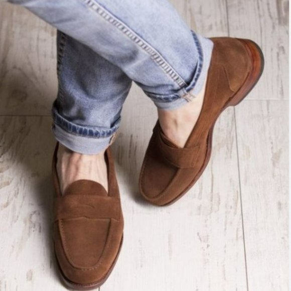 Meermin Mens Brown Mallorca Goodyear Welted Brown Suede Penny Loafers 7.5 - Picture 1 of 7